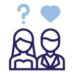 Icon of Man and Woman in Wedding Clothes with Heart and Question Mark above
